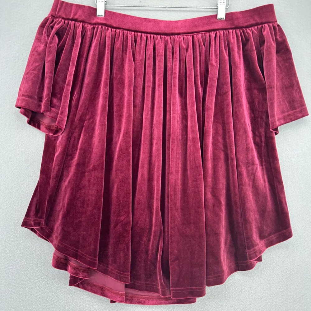 World Market Burgundy Velvet Off The Shoulder Top Short Sleeve Wine Red L/XL